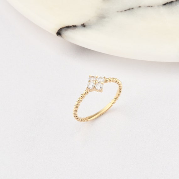 14K Gold Clover Ring, Gold Clover Ring, Clover Ring, Clover Shape Ring, Floral Ring, Clover Leaves Ring, 4 Leaf Clover Ring, 14K Gold Ring.