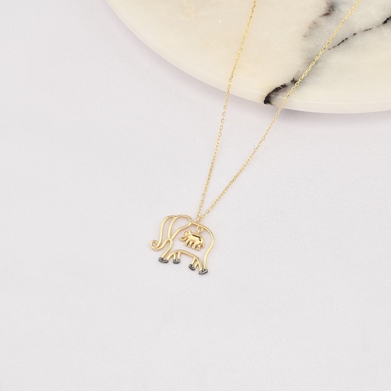 14K Gold Elephant Necklace, Gold Elephant Necklace, Elephant Charm Necklace, Elephant Gold Pendant, 14K Gold Necklace, Animal Necklace.