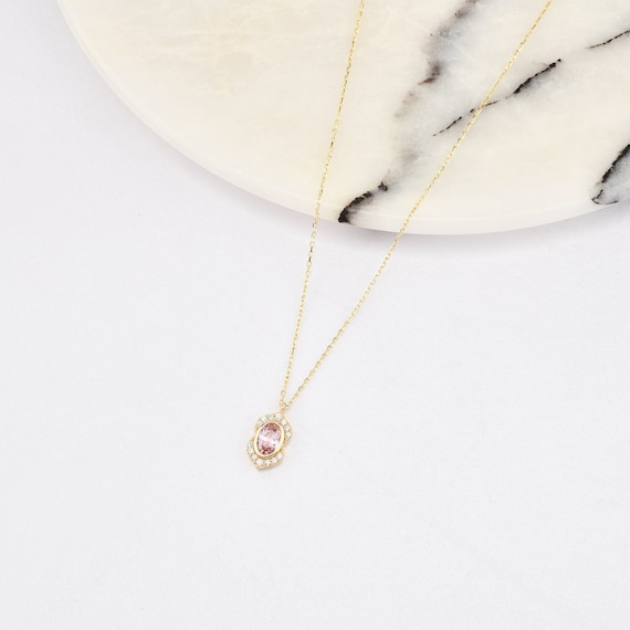 14K Gold Morganite Necklace, 14K Gold Necklace, November Birthstone, Gold Morganite Neckace, Morganite Necklace, Morganite Gemstone Necklace