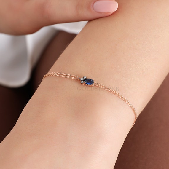 14K Gold Sapphire Bracelet, Sapphire Stone Bracelet, Sapphire Gold Bracelet, September Birthstone Bracelet, Sapphire Gemstone Bracelet.