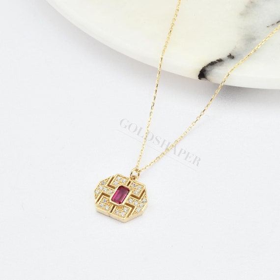 14K Gold Ruby Necklace, 14k Solid Gold Necklace, September Birthstone, Gold Ruby Neckace, Ruby Necklace, Ruby Gemstone Necklace, 14K Gold.
