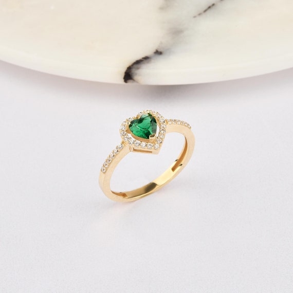 14K Gold Emerald Heart Ring, Gold Heart Ring, Emerald Ring, Heart Cut Emerald Ring, Heart Ring, 14K Gold Bracelet, May Birthstone Ring, 14K.