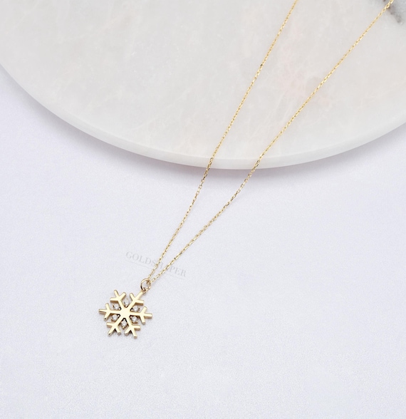 14K Gold Snowflake Necklace, Snowflake Necklace, Gold Snowflake Necklace, Snowflake Charm Necklace, Snow Necklace,  14K Gold Necklace.