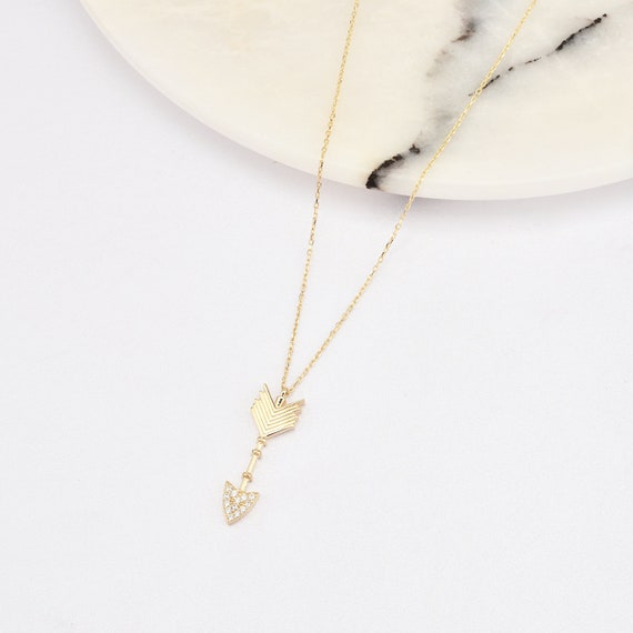14K Gold Arrow Necklace, Arrow Necklace, Arrow Charm Necklace, Arrow Gold Pendant, Arrow  Shape Necklace, 14K Gold Necklace.