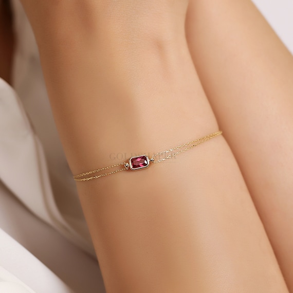 14K Gold Ruby Bracelet, Ruby Stone Bracelet, Ruby Gold Bracelet, July Birthstone Bracelet, Ruby Gemstone Bracelet, 14K Gold Bracelet.