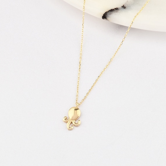 14K Gold Tiny Octopus Necklace, Gold Octopus Necklace, Octopus Necklace, Animal Necklace, Octopus Charm Necklace, Octopus Pendant.