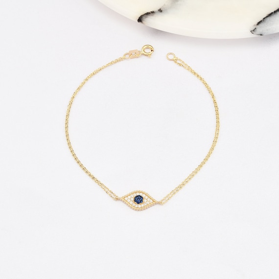 14K Gold Evil Eye Bracelet, Evil Eye Bracelet, Eye Gold Bracelet, Gold Evil Eye Bracelet, Nazr Bracelet, Evil Eye Symbol, 14K Gold Bracelet,