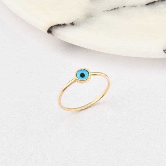 14K Gold Evil Eye Ring, Gold Eye Ring, Evil Eye Ring, Eye Ring, Eye Shape Ring, Nazar Ring, Evil Eye Symbol Ring, 14K Gold Ring.