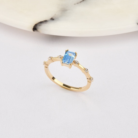 14K Gold Aquamarine Ring, Gold Aquamarine Ring, Aquamarine Ring, Gold Ring, March Birthstone Ring, Aquamarine Gemstone Ring, 14K Gold Ring.