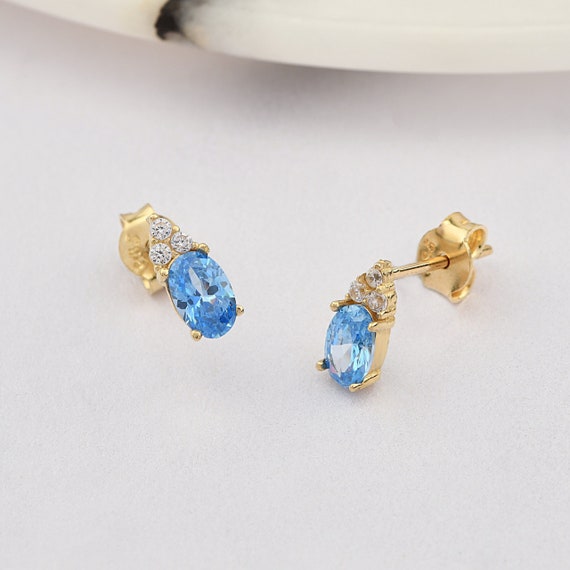 14K Gold Aquamarine Earrings, Aquamarine Gold Earrings, Aquamarine Stud Earrings, Aquamarine Earrings, Gold March Birthstone Earrings.