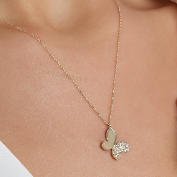 14K Gold Butterfly Necklace, Gold Butterfly Necklace, Butterfly Charm Necklace, Butterfly Gold Pendant, 14K Gold Necklace, Animal Necklace.
