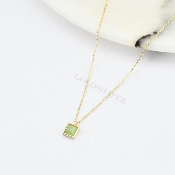 14K Gold Jade Necklace, 14K Gold Necklace, March Birthstone, Gold Jade Neckace, Jade Necklace, Jade Gemstone Necklace.