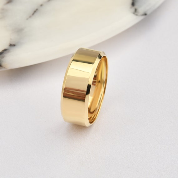 7mm Flat 14K-18K Gold Wedding Band, Diamond Cut Corners Band, Gold Polished Ring, Free Engrave, Comfort Wedding Band, Gold Engagement Ring.
