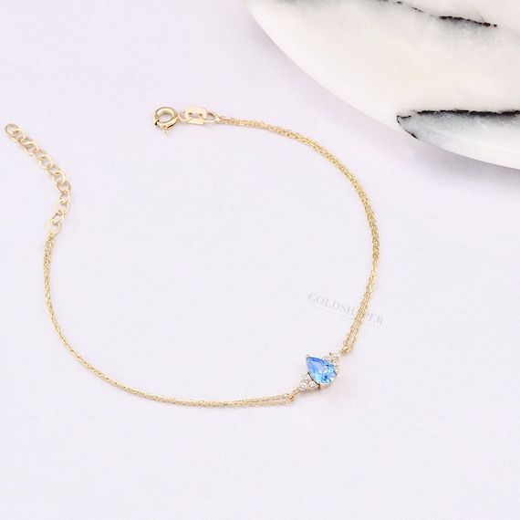 14K Gold Aquamarine Bracelet, Aquamarine Stone Bracelet, Aquamarine Gold Bracelet, March Birthstone Bracelet, Aquamarine Gemstone Bracelet.