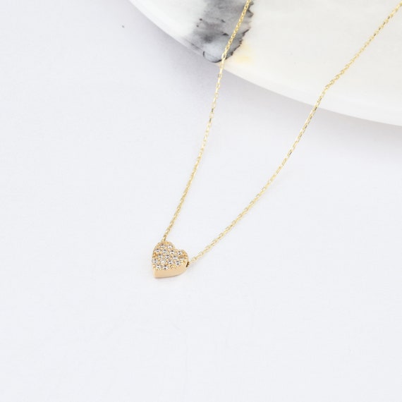 14K Gold Tiny Heart Necklace, 14K Heart Necklace, Heart Charm Necklace, Heart Neckace, Love Necklace, Gold Necklace, Heart Shape Necklace.
