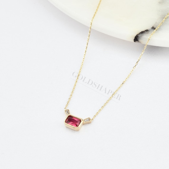 14K Gold Ruby Necklace, 14k Solid Gold Necklace, September Birthstone, Gold Ruby Neckace, Ruby Necklace, Ruby Gemstone Necklace, 14K Gold.