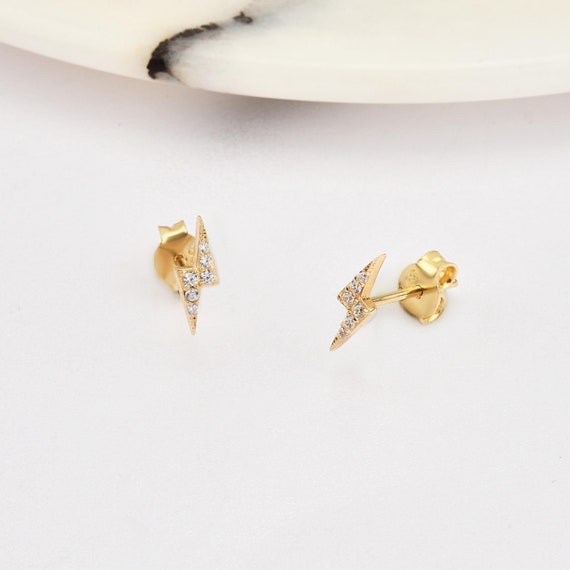 14K Gold Lightning Bolt, Thunder Earrings, Lightning Bolt Earrings, Lightning Earrings, Lightning Bolt Symbol, 14K Gold, 14K Gold Earrings.