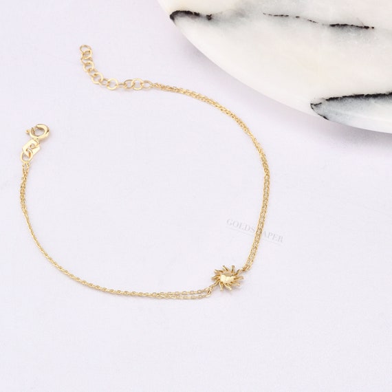 14K Gold Sun Bracelet, Sun Gold Bracelet, Sunhine Gold Bracelet, Calestial Bracelet, Sun Symbol Bracelet, Sun Bracelet, 14K Gold Bracelet.