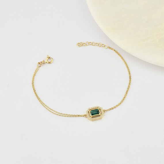 14K Gold Emerald Bracelet, Emerald Stone Bracelet, Emerald Gold Bracelet, May Birthstone Bracelet, Emerald Gemstone Bracelet, 14K Bracelet.