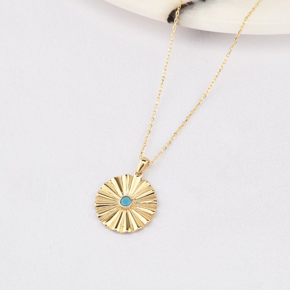 14K Gold Sun Necklace, Gold Sun Necklace, Sun Charm Necklace, Calestial Necklace, Sunshine Necklace, 14K Gold Necklace, Sun Symbol Necklace.
