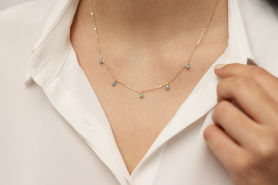 14K Gold Turquoise Necklace, 14K Gold Necklace, December Birthstone, Gold Turquoise Neckace, Turquoise Necklace, Turquoise Gemstone Necklace