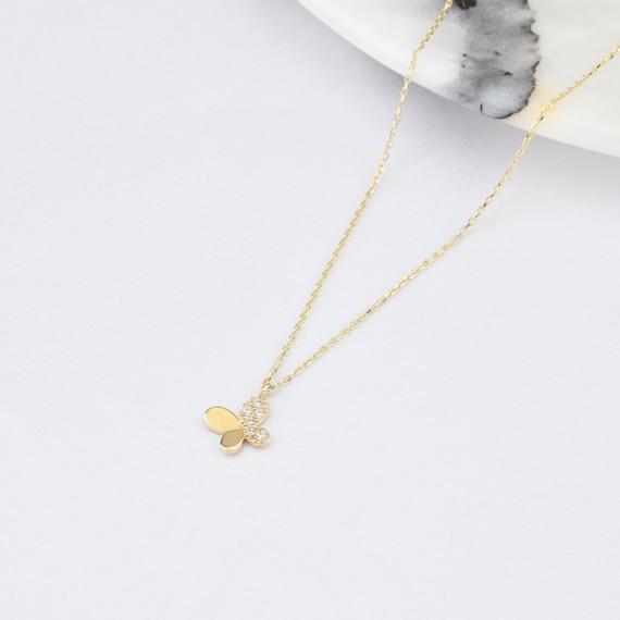 14K Gold Tiny Butterfly Necklace, Gold Butterfly Necklace, Butterfly Charm Necklace, Butterfly Gold Pendant, 14K Necklace, Animal Necklace.