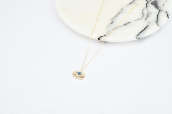 14K Gold Evil Eye Necklace, Gold Evil Eye Necklace, Evil Eye Charm Necklace, Evil Eye Necklace, Eye Necklace, 14K Gold Necklace.