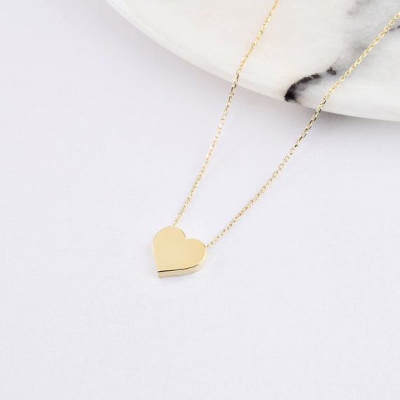 14K Heart Necklace, 14k Solid Gold Heart Necklace, Heart Charm Necklace, Heart Neckace, Love Necklace, Gold Necklace, Heart Shape Necklace.