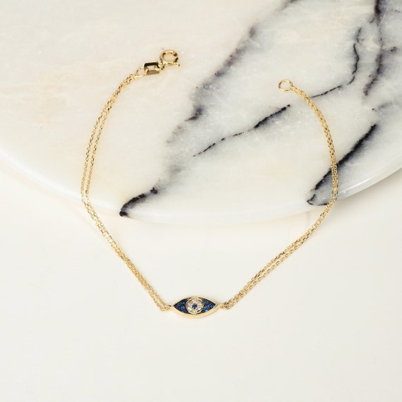 14K Gold Evil Eye Bracelet, Evil Eye Bracelet, Eye Gold Bracelet, Gold Evil Eye Bracelet, Nazr Bracelet, Evil Eye Symbol, 14K Gold Bracelet,