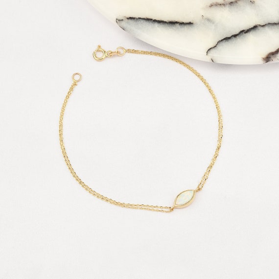 14K Gold White Opal Bracelet, Gold Opal Bracelet, October Birthstone, Opal Bracelet, White Opal Bracelet, Opal Gemstone Bracelet, 14K Gold.