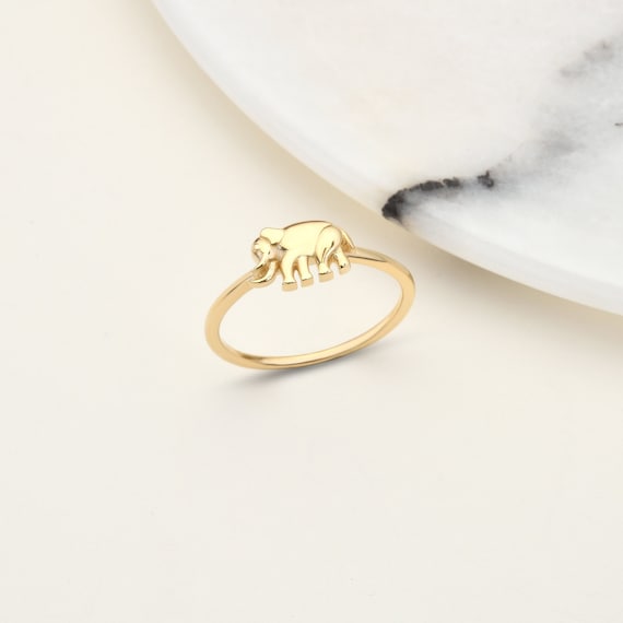 14K Gold Elephant Ring, Gold Elephant Ring, Animal Ring, Lucky Elephant Ring, Elephant Charm Ring, Elephant Ring, 14K Gold Ring.