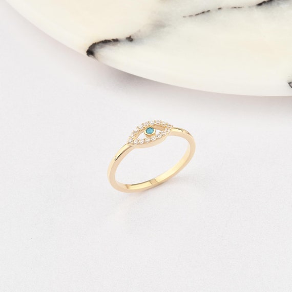 14K Gold Evil Eye Ring, Gold Eye Ring, Evil Eye Ring, Eye Ring, Eye Shape Ring, Nazar Ring, Evil Eye Symbol Ring, 14K Gold Ring.