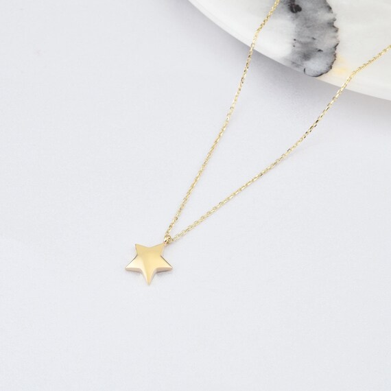 14K Gold Star Necklace, Gold Star Necklace, Star Charm Necklace, Star Symbol Necklace, Calestial Necklace, 14K Gold Necklace.