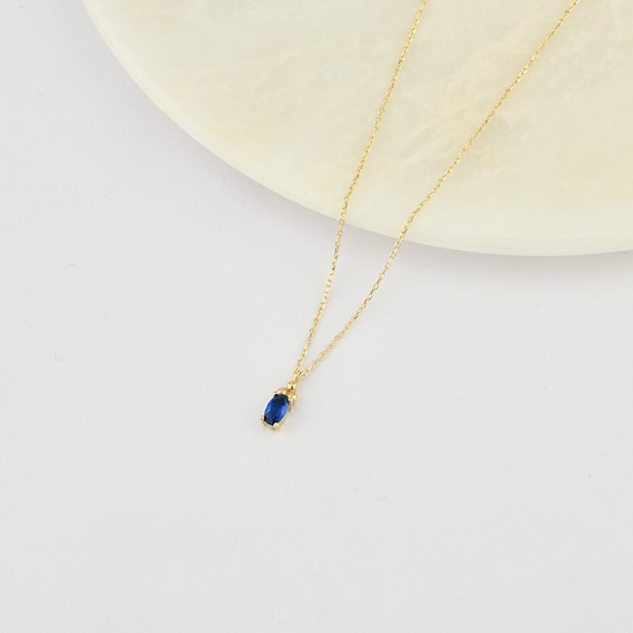 14K Gold Sapphire Necklace, Gold Sapphire Necklace, Sapphire Charm Necklace, September Birthstone Necklace, Gemstone Necklace, 14K Necklace.