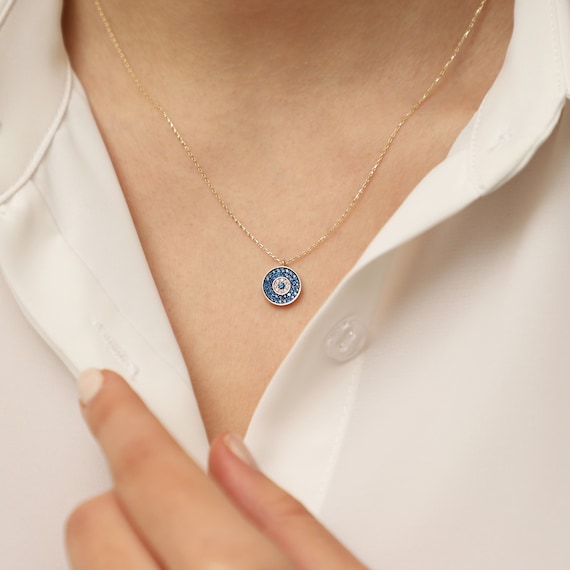 14K Gold Evil Eye Necklace, Gold Evil Eye Necklace, Evil Eye Charm Necklace, Evil Eye Necklace, Eye Necklace, 14K Gold Necklace.