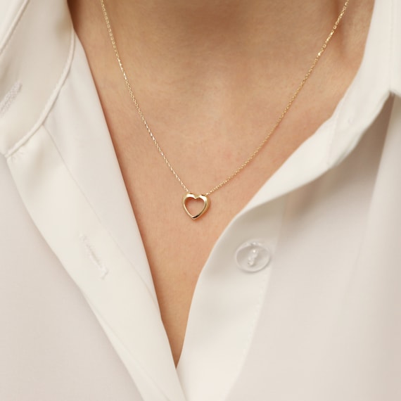 14K Heart Necklace, 14k Solid Gold Heart Necklace, Heart Charm Necklace, Heart Neckace, Love Necklace, Gold Necklace, Heart Shape Necklace.