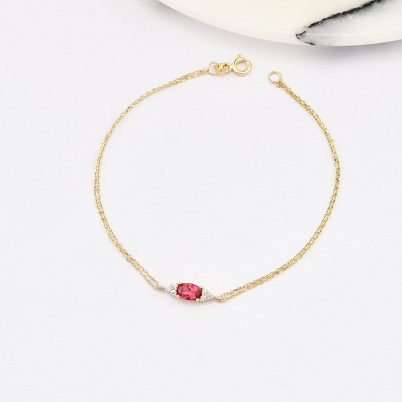 14K Gold Ruby Bracelet, Ruby Stone Bracelet, Ruby Gold Bracelet, July Birthstone Bracelet, Ruby Gemstone Bracelet, 14K Gold Bracelet.