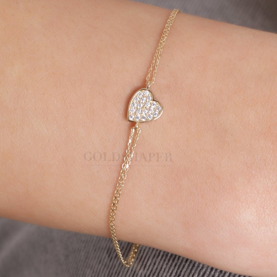 14K Gold Heart Bracelet, Heart Gold Bracelet, Heart Bracelet, Heart Shape Bracelet, Heart Symbol Bracelet, 14K Gold Bracelet, Heart Charm.