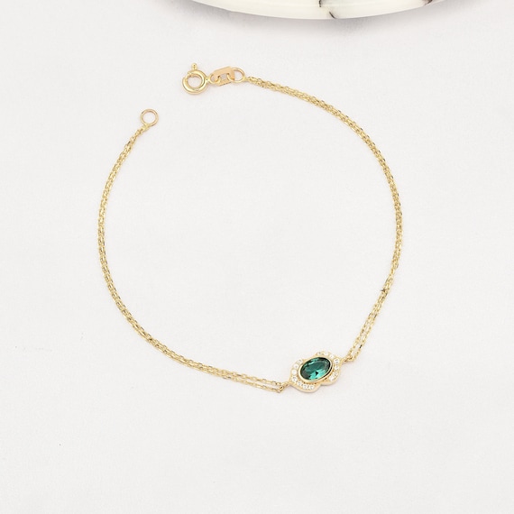 14K Gold Emerald Bracelet, Emerald Stone Bracelet, Emerald Gold Bracelet, May Birthstone Bracelet, Emerald Gemstone Bracelet, 14K Bracelet.