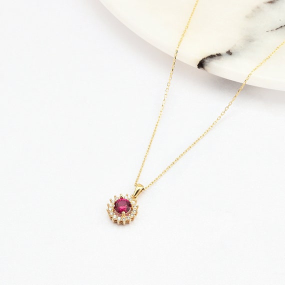 14K Gold Ruby Necklace, 14k Solid Gold Necklace, September Birthstone, Gold Ruby Neckace, Ruby Necklace, Ruby Gemstone Necklace, 14K Gold.