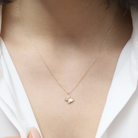 14K Gold Butterfly Necklace, Gold Butterfly Necklace, Butterfly Charm Necklace, Butterfly Gold Pendant, 14K Gold Necklace, Animal Necklace.