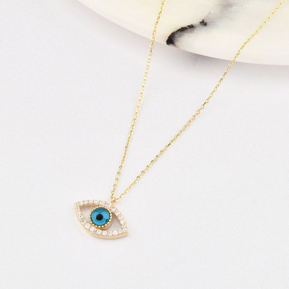 14K Gold Evil Eye Necklace, Gold Evil Eye Necklace, Evil Eye Charm Necklace, Evil Eye Necklace, Eye Necklace, 14K Gold Necklace.