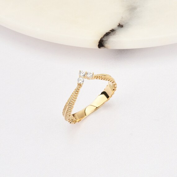 14K Gold Trio Ring, Gold Trio Stones Ring, Trio Gold Ring, Engagement Ring, Gold Wedding Ring, Princess Ring, 14K Gold Ring.