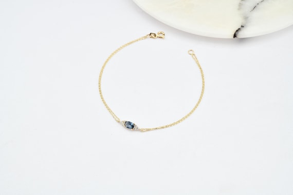 14K Gold Sapphire Bracelet, Sapphire Stone Bracelet, Sapphire Gold Bracelet, September Birthstone Bracelet, Sapphire Gemstone Bracelet.