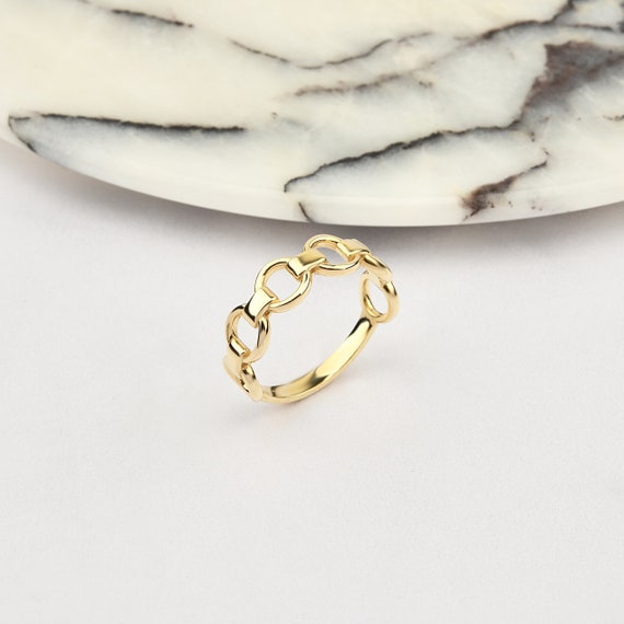 14K Chain Gold Ring, Chain Ring, Chain Ring, Minimalist Ring, 14K Gold Chain Link Ring, Gold Chain Shape Ring, Gold Handmade Ring.