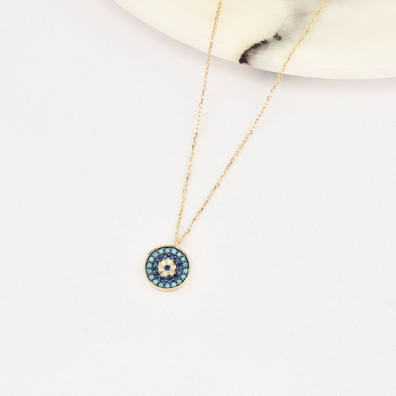 14K Gold Evil Eye Necklace, Gold Evil Eye Necklace, Evil Eye Charm Necklace, Evil Eye Necklace, Eye Necklace, 14K Gold Necklace.