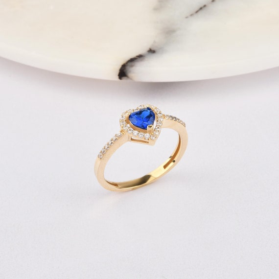 14K Gold Sapphire Heart Ring, Gold Heart Ring, Sapphire Ring, Heart Cut Sapphire Ring, Heart Ring, 14K Gold Ring, September Birthstone Ring.