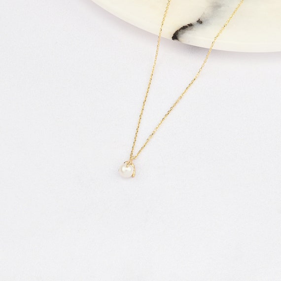 14K Gold Pearl Necklace, 14k Solid Gold Necklace, June Birthstone, Gold Pearl Neckace, Pearl Necklace, Pearl Necklace, 14K Gold.