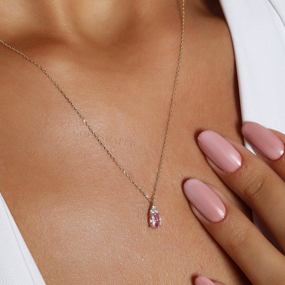 14K Gold Morganite Necklace, 14K Gold Necklace, November Birthstone, Gold Morganite Neckace, Morganite Necklace, Morganite Gemstone Necklace