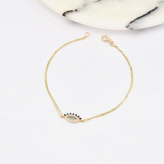14K Gold Evil Eye Bracelet, Evil Eye Bracelet, Eye Gold Bracelet, Gold Evil Eye Bracelet, Nazr Bracelet, Evil Eye Symbol, 14K Gold Bracelet,